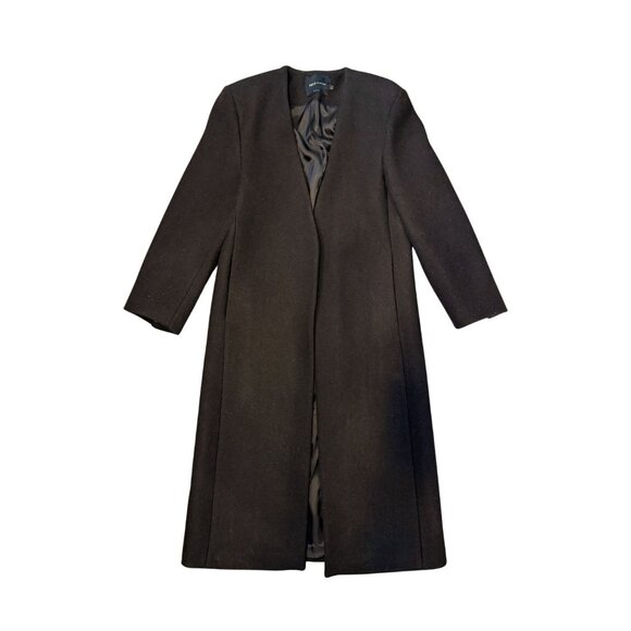 MANGO Selection Capsule wool mix collarless tailored maxi coat brown $299 EUC S - Picture 2 of 4